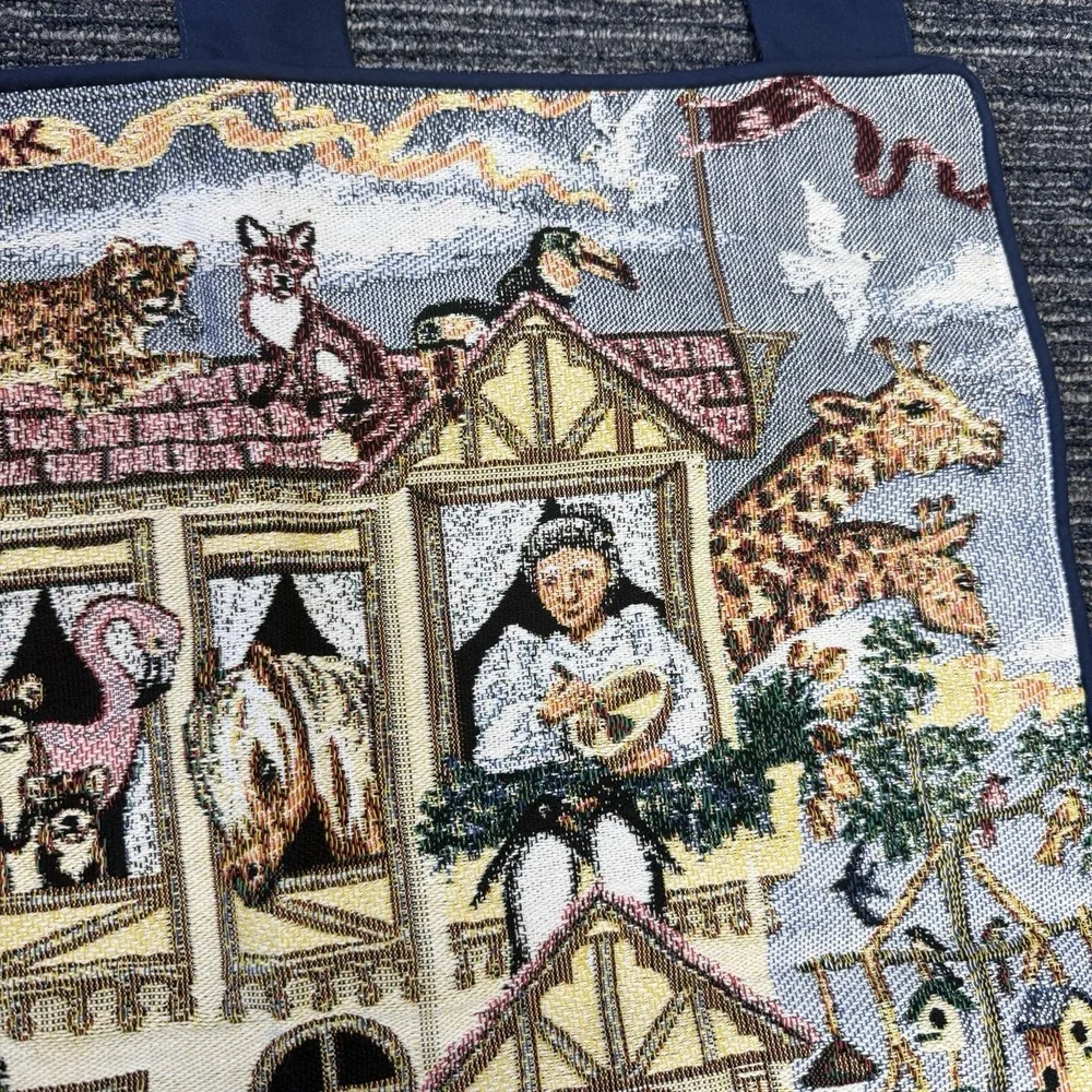 Vintage Noah's Ark Wall Tapestry 32×25 Animal Nursery Christian Decor Bible